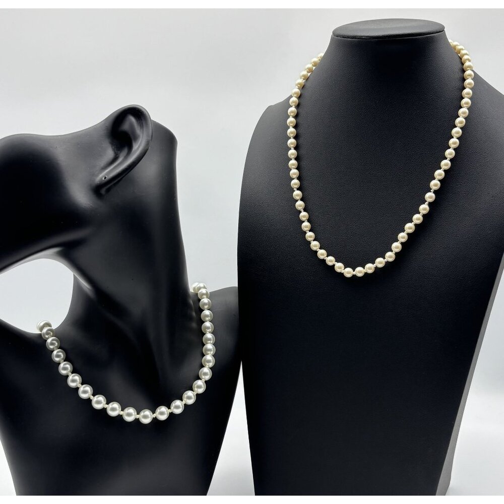 Lot of 2 Vintage Faux Pearl Necklaces Monet and Unbranded 5mm and 8mm Faux Pearl